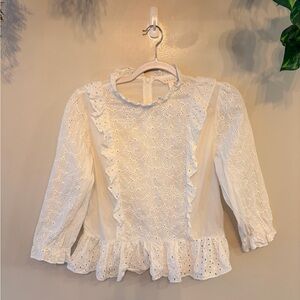 ADIVA White Eyelet Ruffle Top w/ Zip Up Back